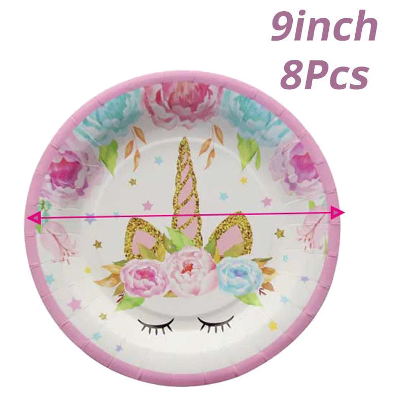 8pcs 9inch Plate Единорог с днем рождения баннер Радуга Единорог фольга номер шар колонна Дети День Рождения Вечеринка украшения детский душ украшения - Цвет: 8pcs 9inch Plate