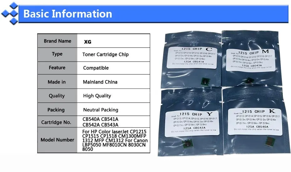 Набор сменных картриджей CB540A CB541A CB542A CB543A 1215 для HP Color laserJet CP1215 CP1515 CP1518 CM1300MFP 5