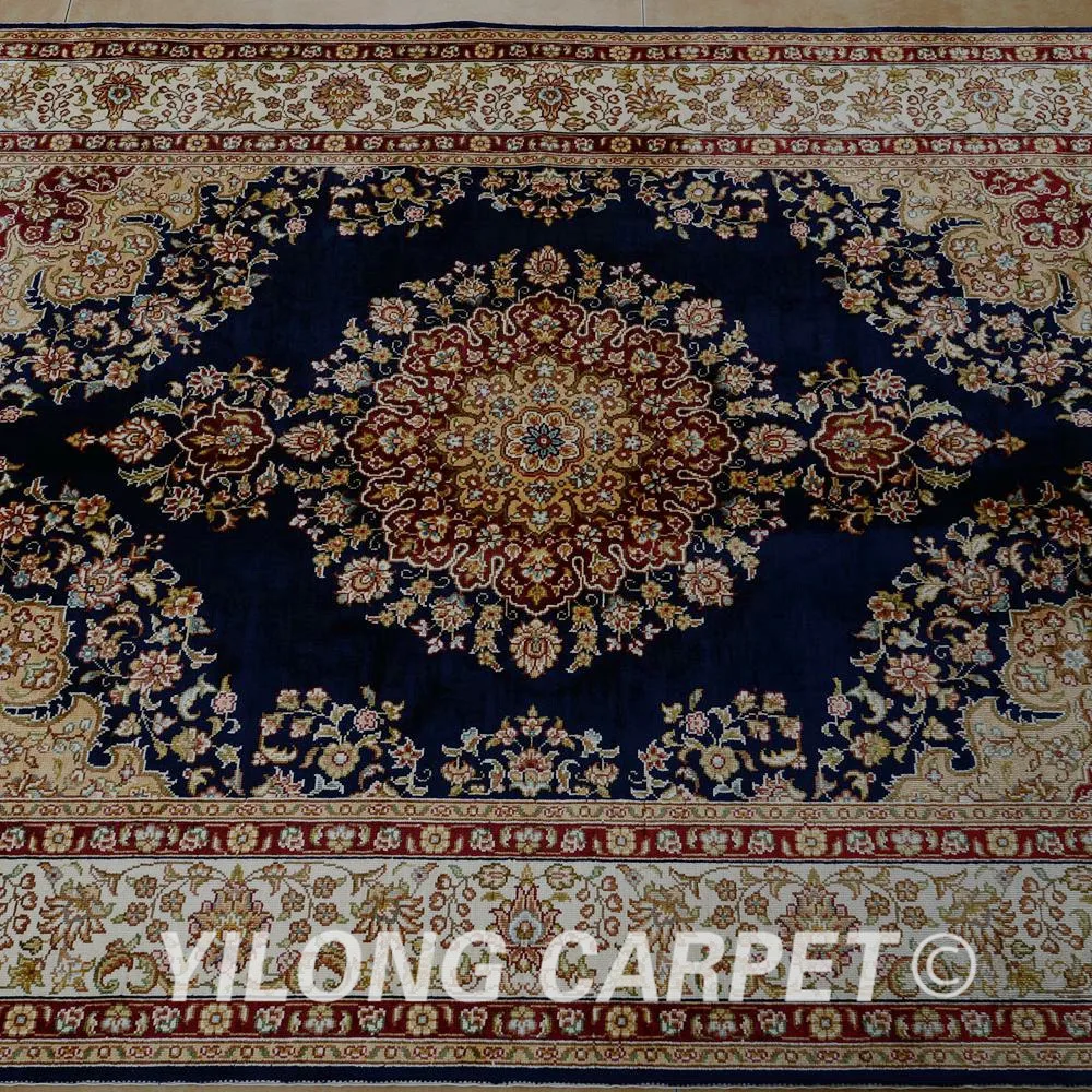 Yilong 3 5 'x 5' Тебриз шелковый ковер синий ручной работы изысканный турецкий