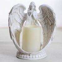 creative resin angel figurines electronic candlestick crafts home decor angel miniature candle holder ornaments wedding gifts