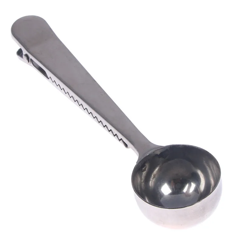 

1PC Silver Stainless Steel Ground Coffee Tea Measuring Scoop With Bag Seal Clip