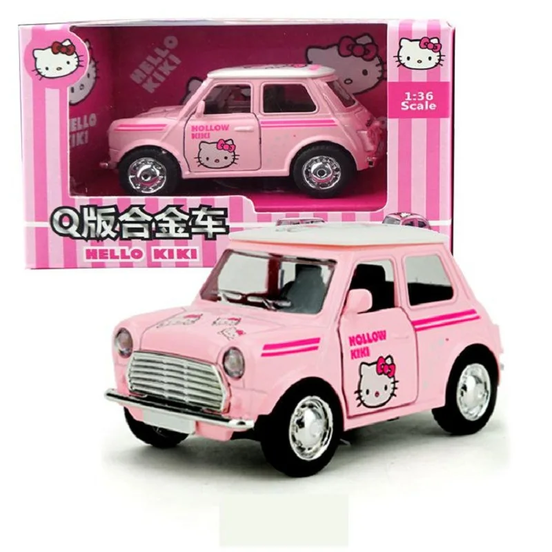 Q версия Kt hello kitty Милая мультяшная модель автомобиля из сплава розовый акусто