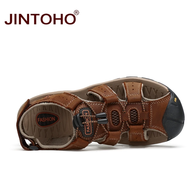 Сандалии JINTOHO мужские из натуральной кожи модные пляжные босоножки Брендовые