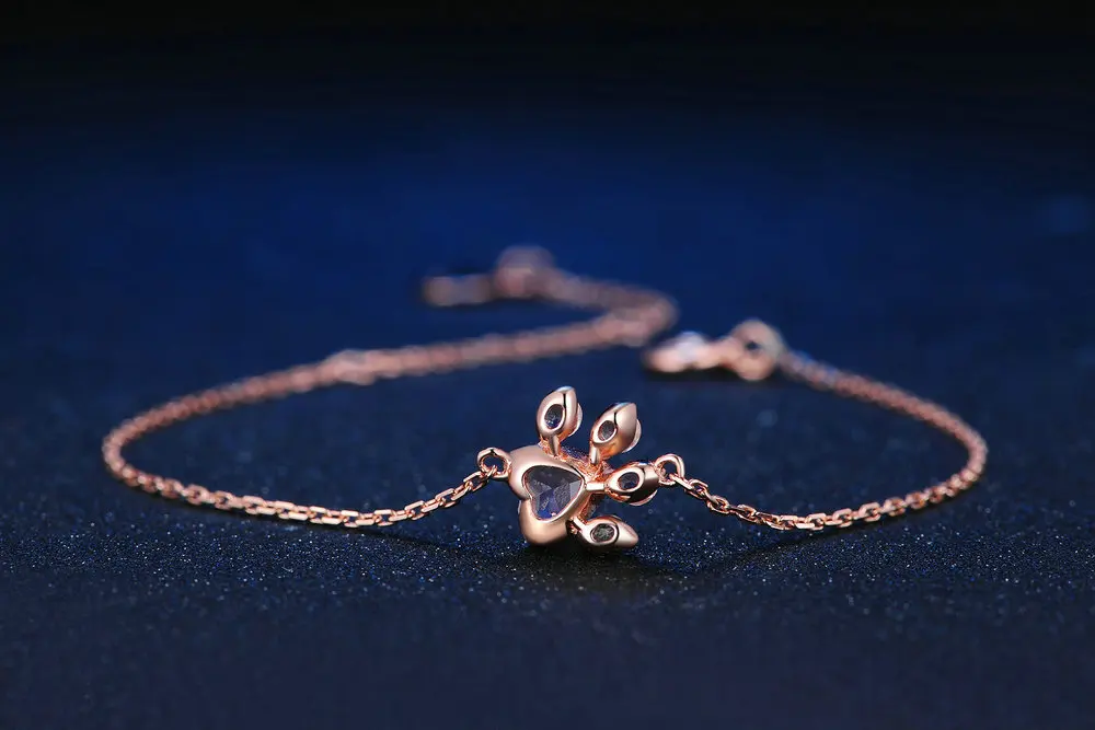 Romad 925 Sterling Silver Bracelets For Women Bear's Paw Natural Heart Pink Quartz Rose Gold Chain Charm Bracelet fine Jewelry |