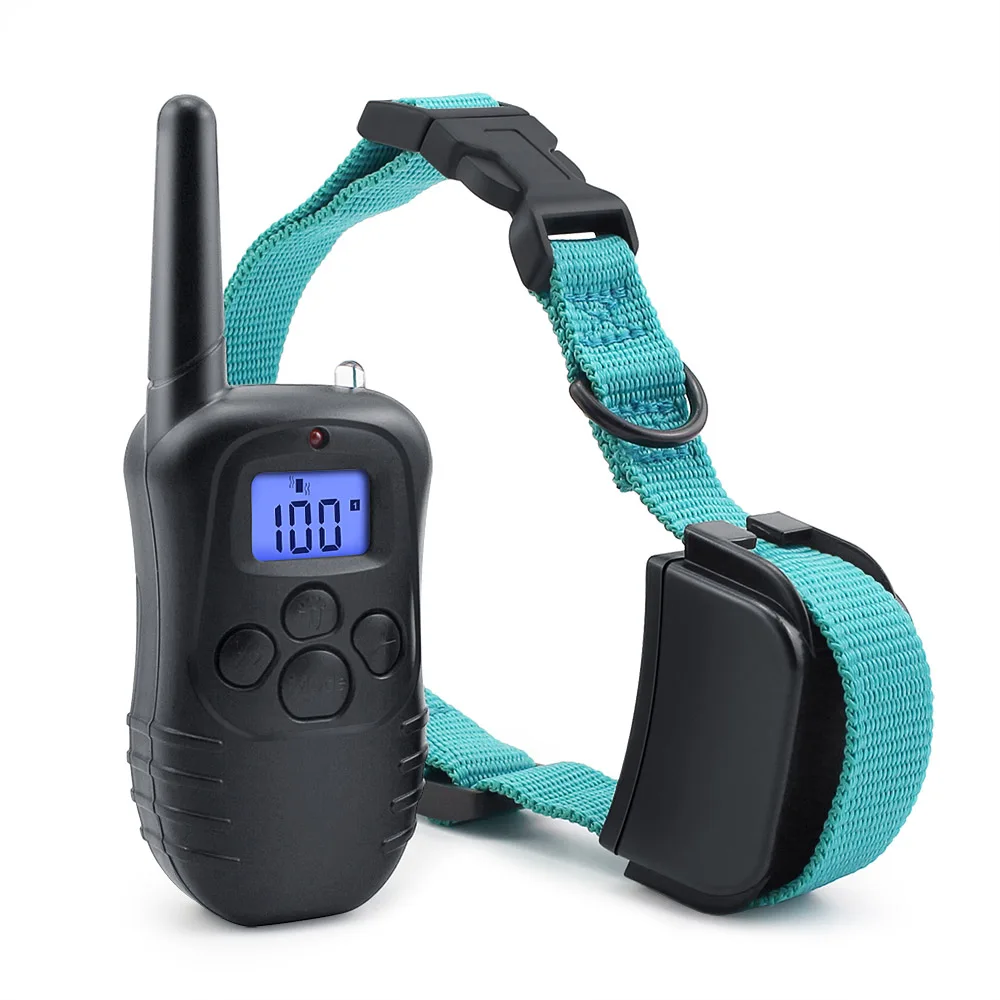 Petrainer 998DR-1 перезаряжаемый и водонепроницаемый 300 м дистанционный Вибрационный шок Электронный 100 уровень собаки электрические ошейники - Цвет: Синий