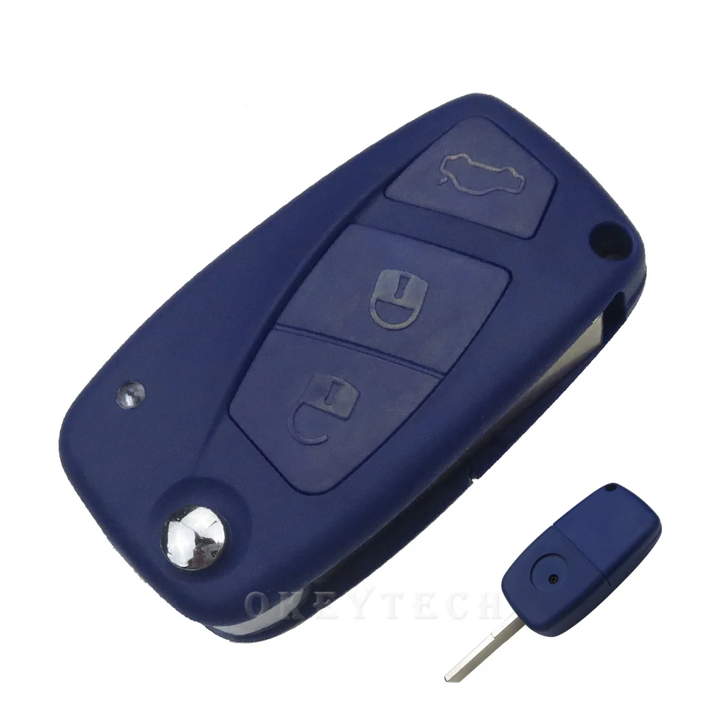 Blue 3 Buttons 3 кнопки флип чехол для дистанционного ключа от машины для FIAT PANDA DUCATO PUNTO STILO Uncut Blade Авто Стайлинг Замена Keyless Fob оболочка Крышка - Количество кнопок: Blue 3 Buttons