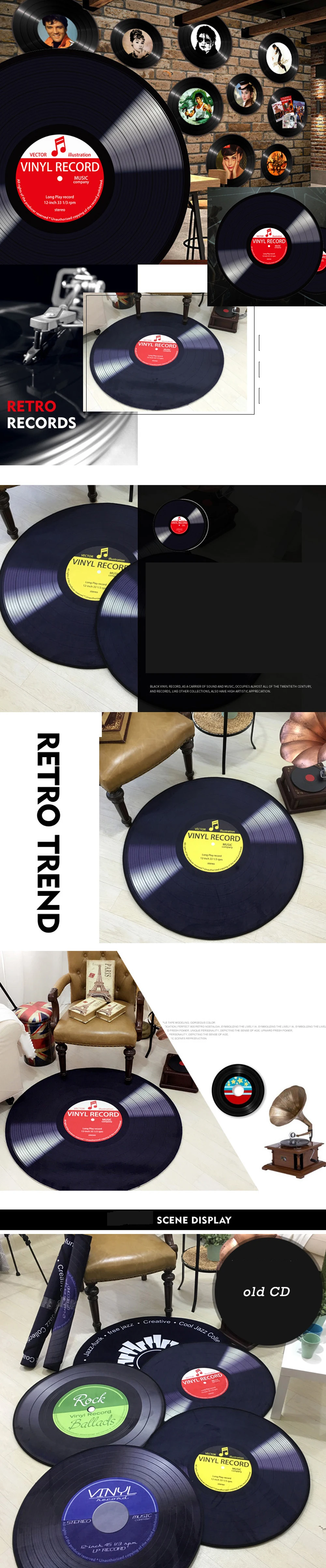 Ретро CD ковер коврик антикварный диван-кресло подушка боковой ковер нескользящий короткий бархатный коврик виниловые пластинки модель двери Декор Ковер 05518