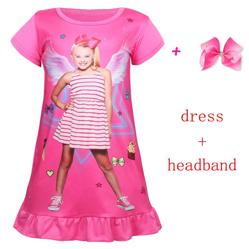 Red-H Jojo Siwa/Новые летние платья для девочек; платье для девочек; детская одежда; одежда для сна; платье принцессы на день рождения с бантом для волос; Радужная ночная рубашка; костюмы - Цвет: Red-H