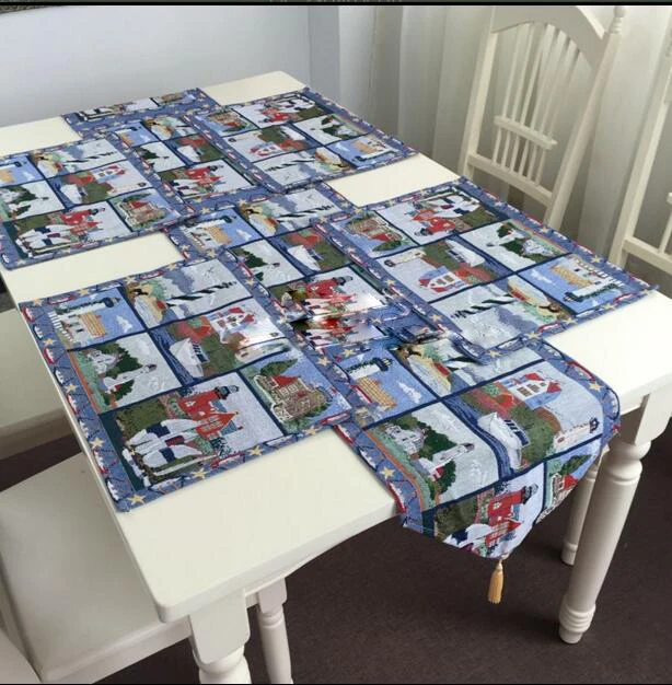 

Christmas Dec Mediterranean sea style Table Runner Dinner mat Place mat Jacquard home Ornament wholesale FG143