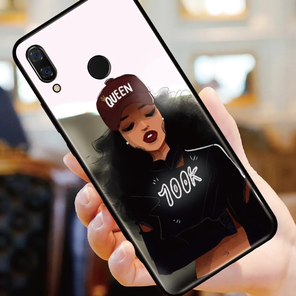 Для Huawei Honor Mate Nova P40 P Smart series Poppin Melanin Черный Модный мягкий бампер для девочек чехол