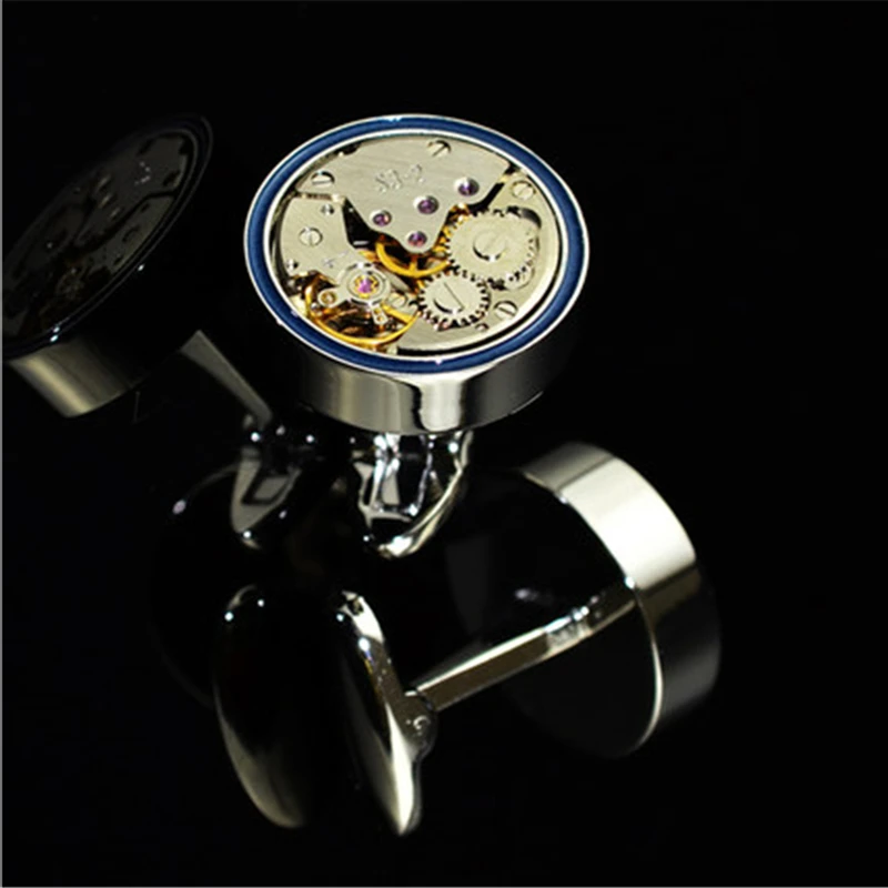 

jewelry shirt cufflink for mens Brand cuff button Gold-color watch movement cuff link High Quality abotoadura Free Shipping