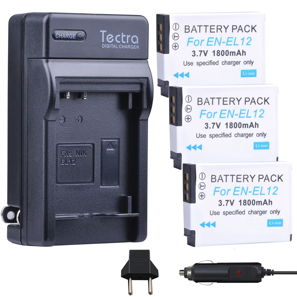 Tectra 3Pcs EN EL12 ENEL12 Bateria + Цифровое зарядное устройство для Nikon Coolpix S8200 S9100 S9200 S9300 P300 P310|en