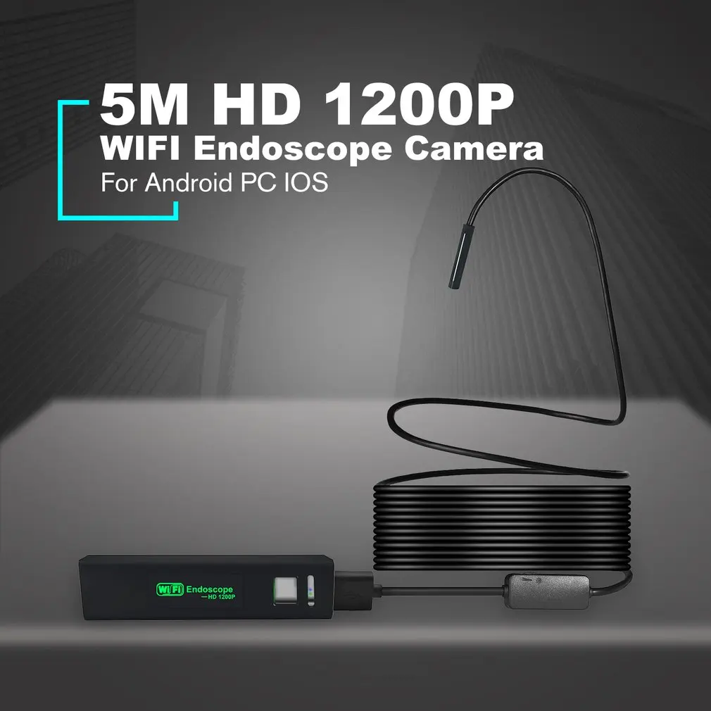 Новый wifi эндоскоп камера HD 1200P 5 м водонепроницаемый 110A жесткий провод 8 мм