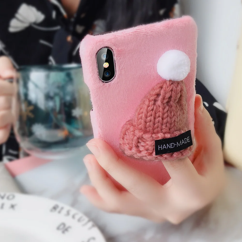 KISSCASE Рождественский чехол для iPhone 6S 6 7 8 Plus XS Max меховая шапка плюшевый телефона 5S 5