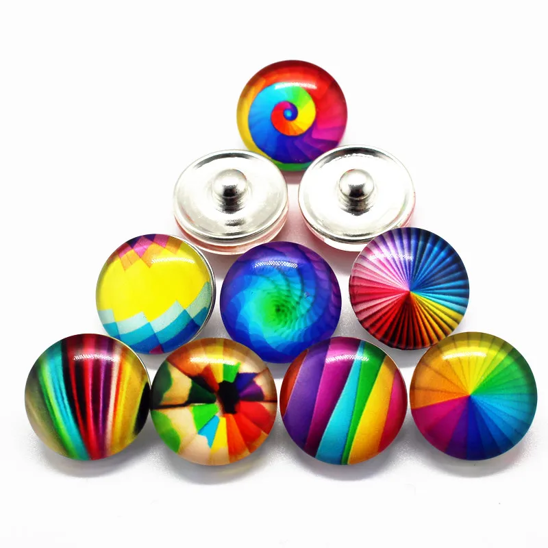 

50pcs/lot 18mm Snap Buttons Rainbow Glass Buttons Charms Fit Snap Bracelets DIY Replaceable Buttons Jewelry