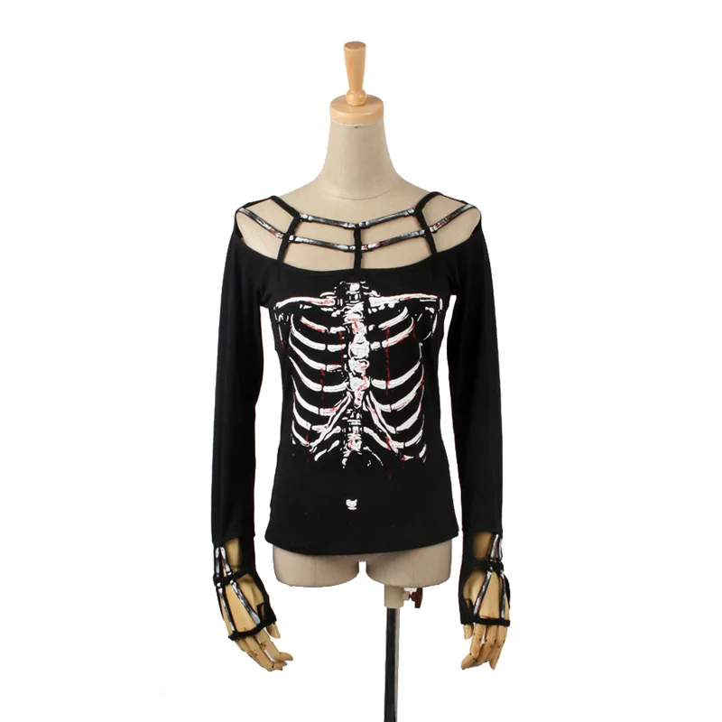 Женская рубашка с принтом скелета в стиле панк рока|punk rave|fashion toptop fashion |