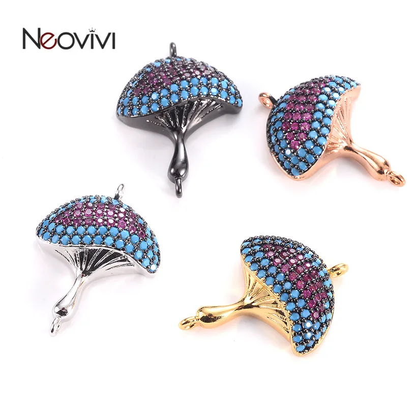 Подвески в виде грибов Neovivi фиолетовые синие из меди с фианитами для изготовления