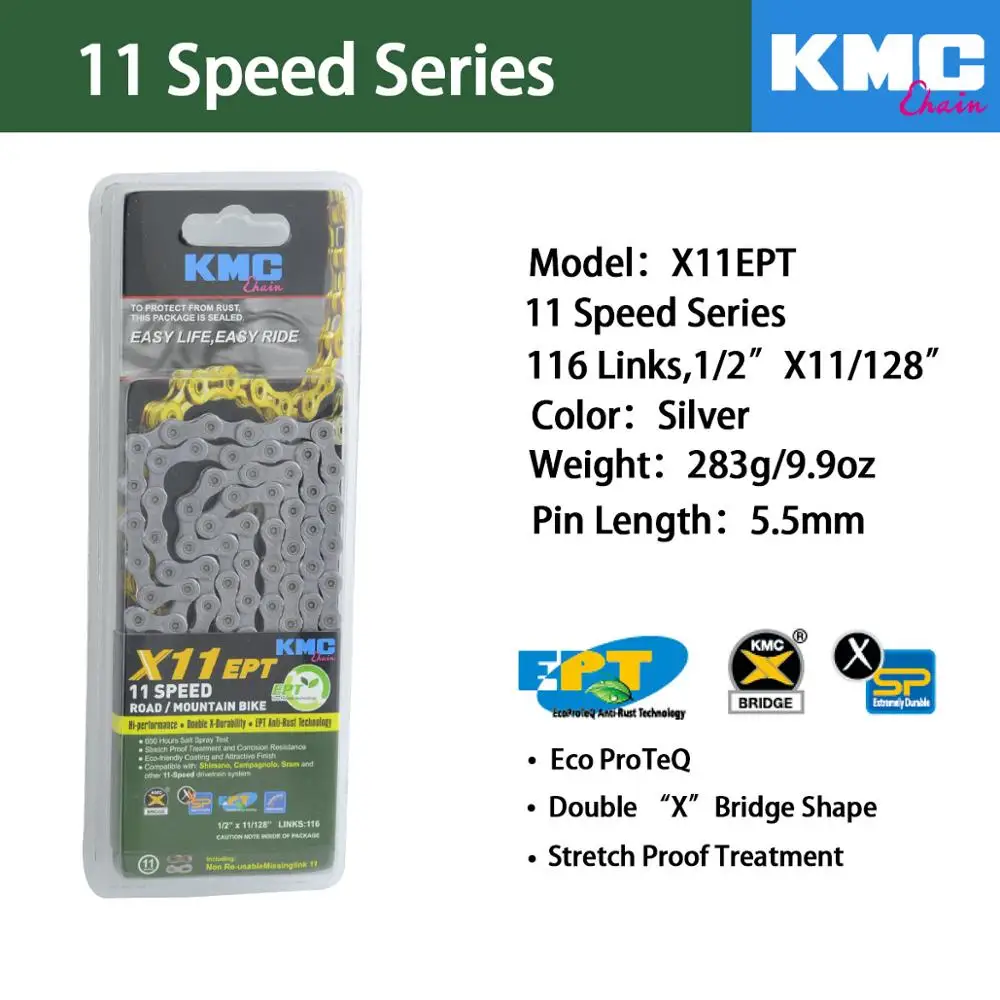 KMC X11 X10 велосипедная цепь 9S 10S 11S велосипедная цепь 116L с оригинальной коробкой и волшебной кнопкой для горных/велосипедных частей