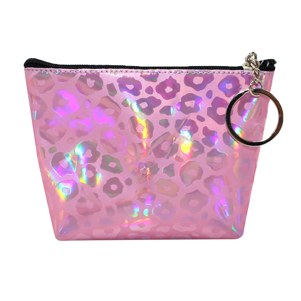 Женский кошелек с леопардовым принтом розовый для монет мини сумка отделением