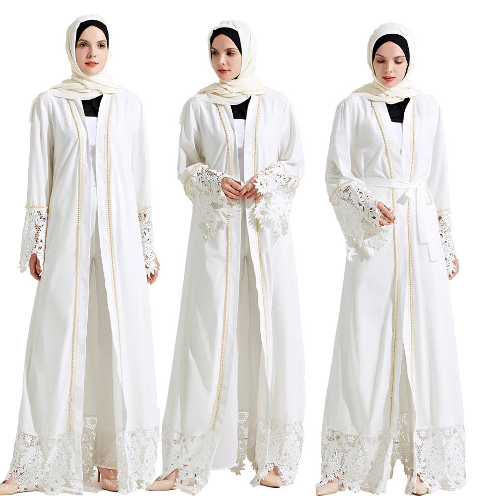 Женское длинное платье-кимоно с кружевом, длинное платье в исламском стиле, открытый кафтан, джилбаб, макси-кардиган, Турция, одежда для Рама...