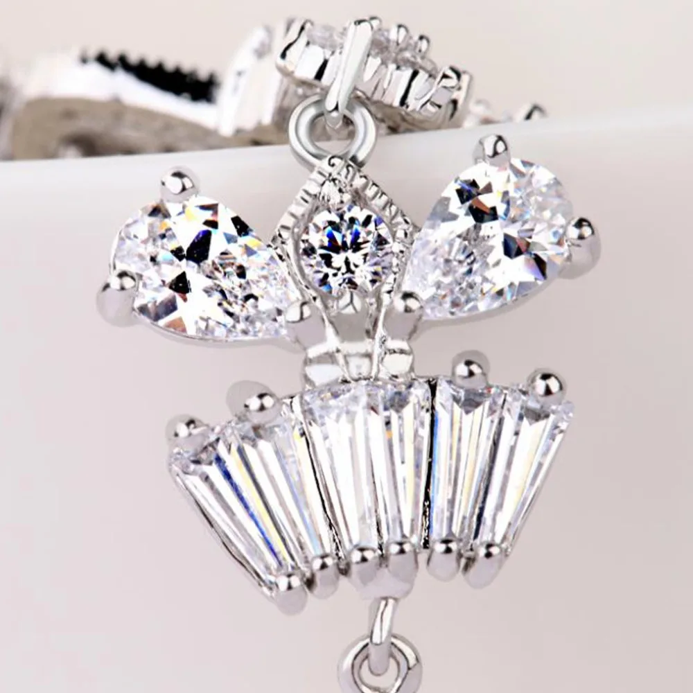 LUOTEEMI Brand Necklace+Earrings Zircon Wedding Jewelry Set for Brides Fancy Water Drop Cutting AAA+ Cubic Zirconia Necklace | Украшения и