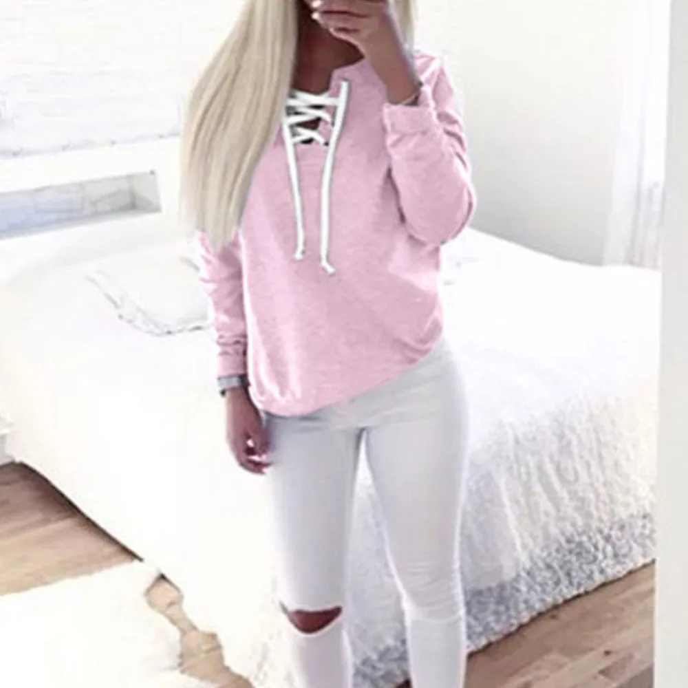 Женский свитер на шнурках теплая Трикотажная Толстовка с длинным рукавом для