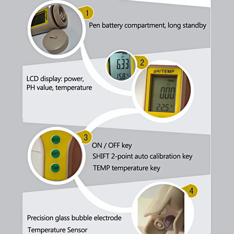 2 в 1 рН метр тестер качества воды ручка мультипараметрический термометр значение