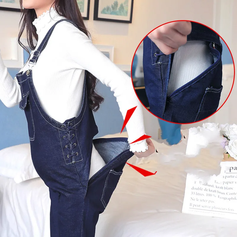 Женский джинсовый комбинезон с эластичной резинкой на талии для беременных