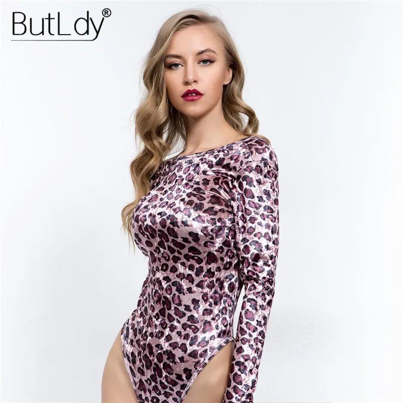 С леопардовым принтом с длинным рукавом боди Для женщин сексуальная спинки Bodycon
