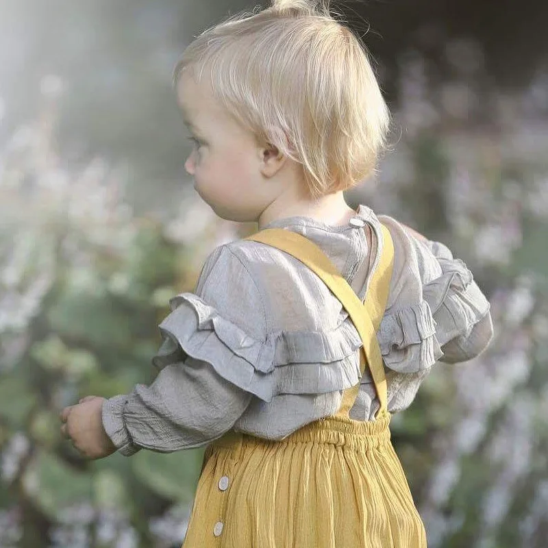 Children's clothing spring and autumn long-sleeved T-shirt new children Europe theUnited States flouncing primershirt Enfant |