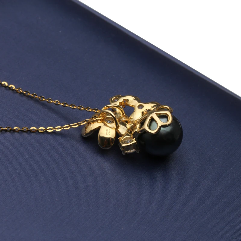Perfect Round Natural Black Pearl Pendant Necklace For Women 925 Sterling Silver Chain Tahiti Pendants Wedding | Украшения и