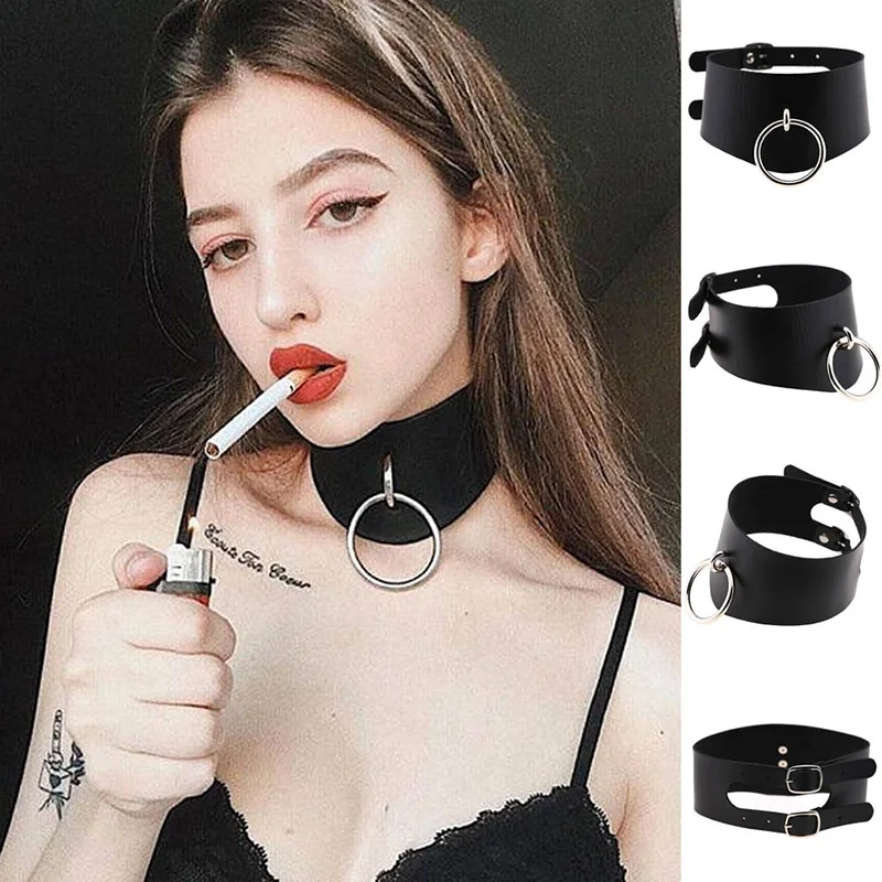 

Circle Sexy Hot Punk Harajuku Collar Necklace O Round Leather Choker Punk Goth 100% Handmade Neck Jewelry gothic women Fashion