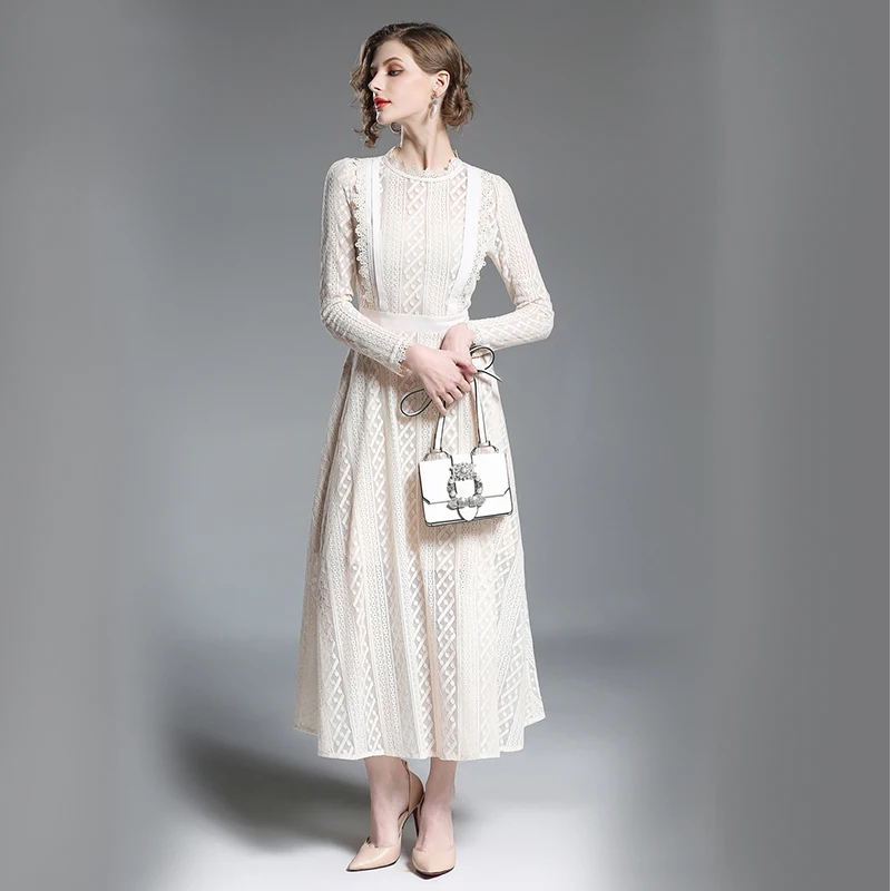 Three Seasons Streetwear Fit and Flare Solid Full None Ankle-Length Regular Empire Stand Spring Women's Swing Dress | Женская одежда