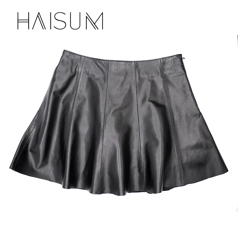 Женская юбка из натуральной кожи Haisum однотонная Плиссированная Юбка До Колена