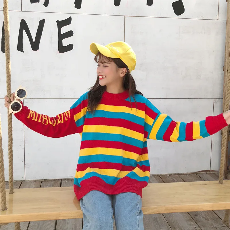 2018 новые осенние женские свитера Harajuku Kawaii милые модные яркие цвета