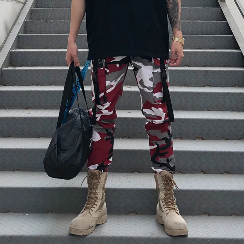 Multi Камуфляж Jogger брюки Pantalon Homme карго Pantolon ленты хип хоп Для мужчин Брюки