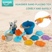 huanger 10pcs bathbeach toy set safely rubber sand molds bucket rakes sand wheel water outdoor beach toys for boys gifts