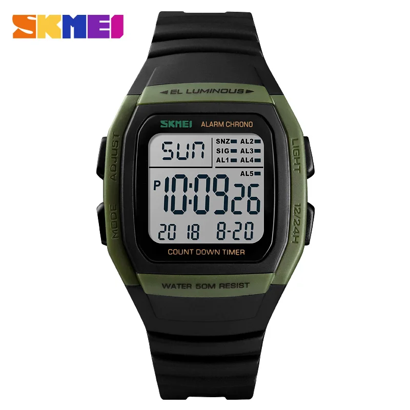 army green SKMEI Роскошные Брендовые мужские спортивные часы светодиодный цифровые часы мужские водонепроницаемые военные наручные часы для мужчин часы Relogio Masculino - Цвет: army green