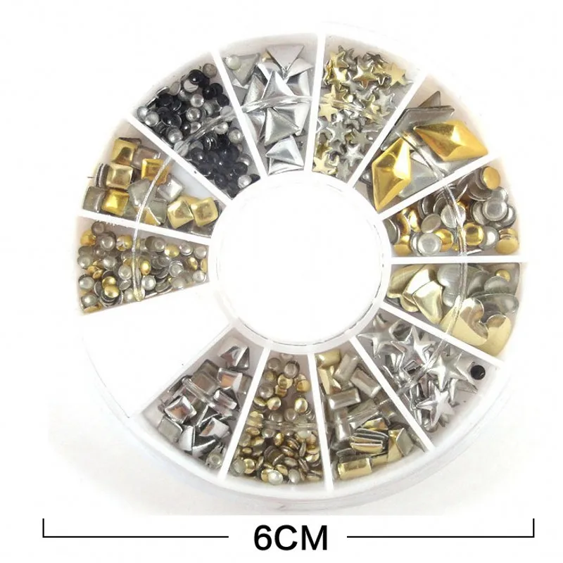 1 колесо золотые заклепки для ногтей Смешанная форма (круглый/квадратный/конский