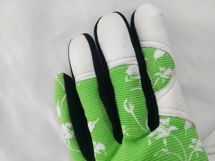 

freeshipping Pig grain leather working gloves green nylon back and elastic cuff Japanese style