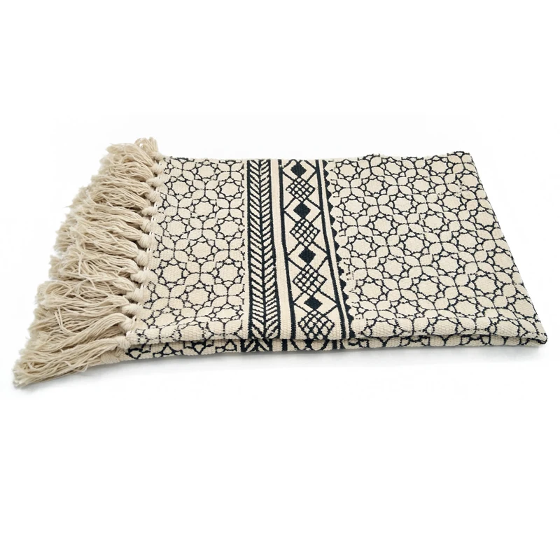 Килим черный белый 100% хлопок ковер для гостиной геометрический индийский
