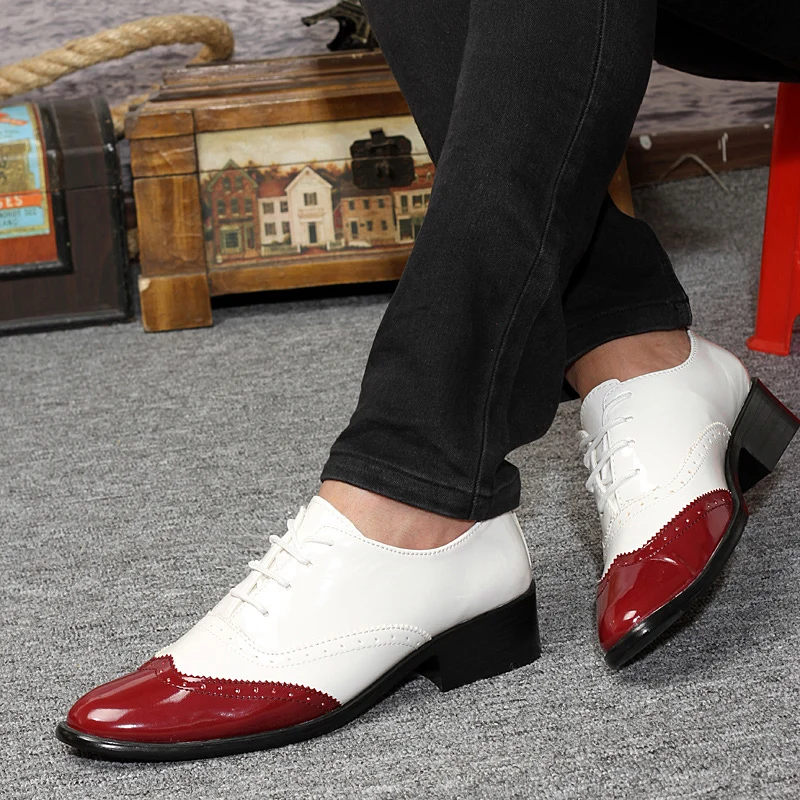 Brockden Men Shoes Carved Summer Casual Fashion Commercial Flats Breathable Pointed Toe Japanned Leather | Обувь