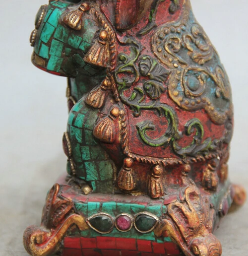 JP S0522 9&quot Chinese Red Coral turquoise Bronze Folk Auspicious elephant Statue sculpture B0403 | Дом и сад