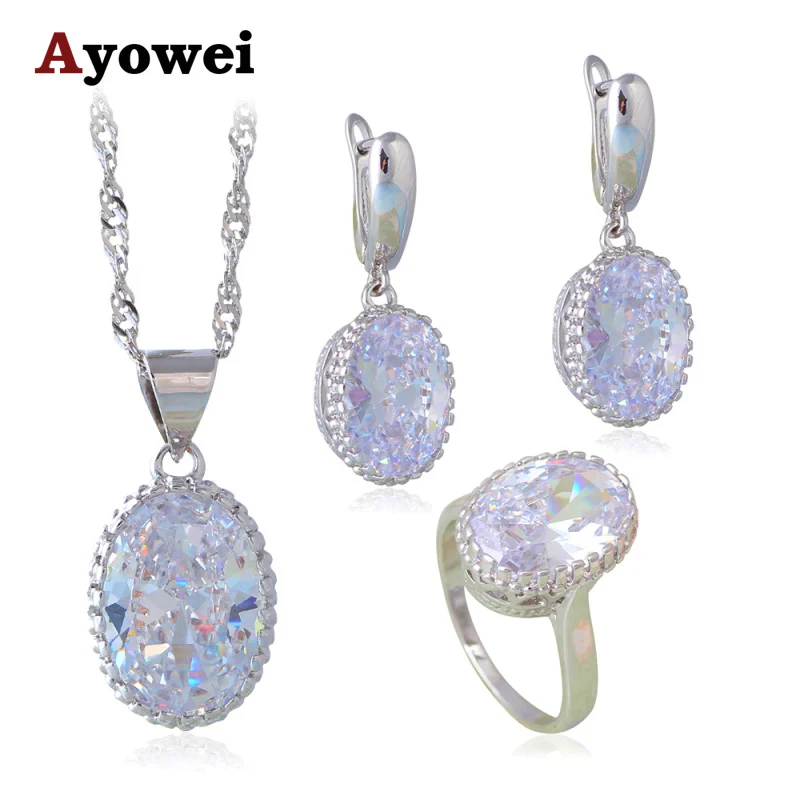 Npbby Циркон Модные Ювелирные наборы для женщин серебро штампованный Белый CZ