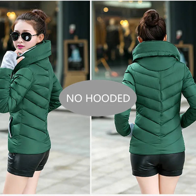 No Hooded--DarkGreen Новое Женское модное пальто зимняя куртка женская верхняя одежда короткая стеганая куртка Женская парка с подкладкой Женское пальто - Цвет: No Hooded--DarkGreen
