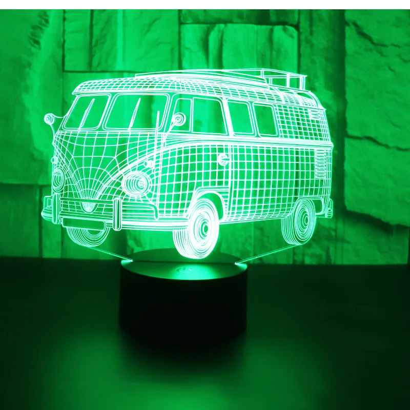 3D LED ночник автобус автомобиль с 7 видов цветов свет для украшения дома лампа