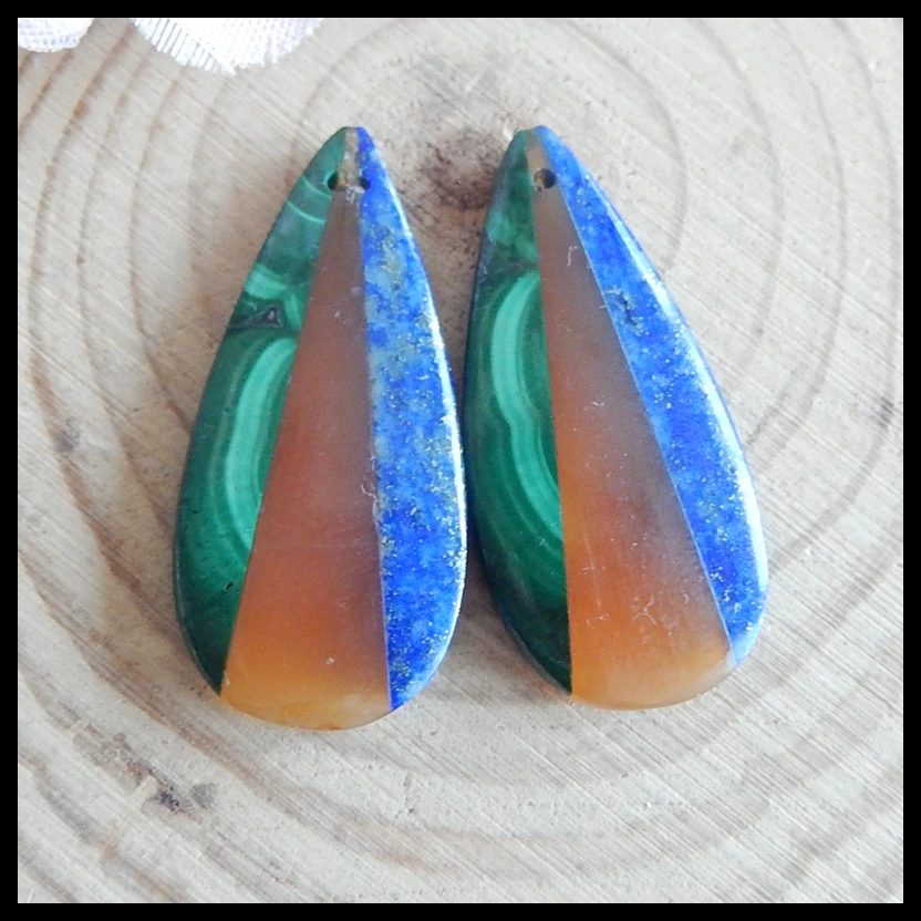 

Natural stone Malachite,Red Agate, Lapis Lazuli fashion woman earrings Bead,Popular jewelry 32x15x4mm,7.0g