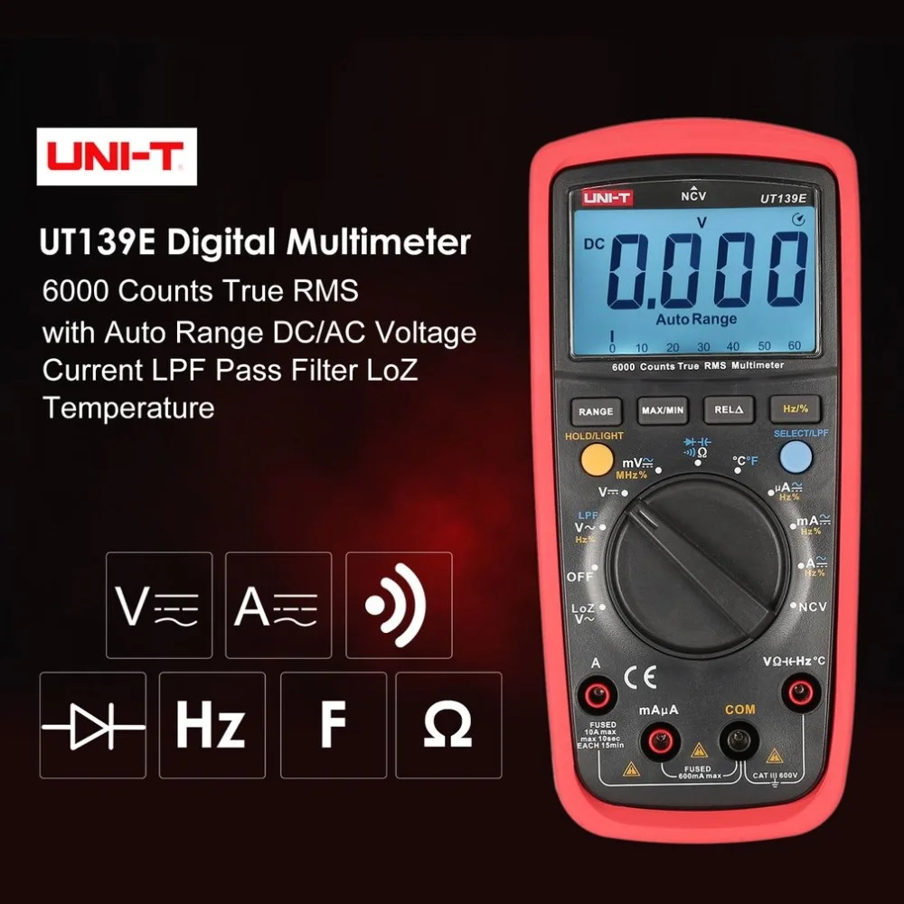 UNI T UT139E 6000 отсчетов цифровой мультиметр с Авто диапазон DC/AC Напряжение True RMS ФНЧ