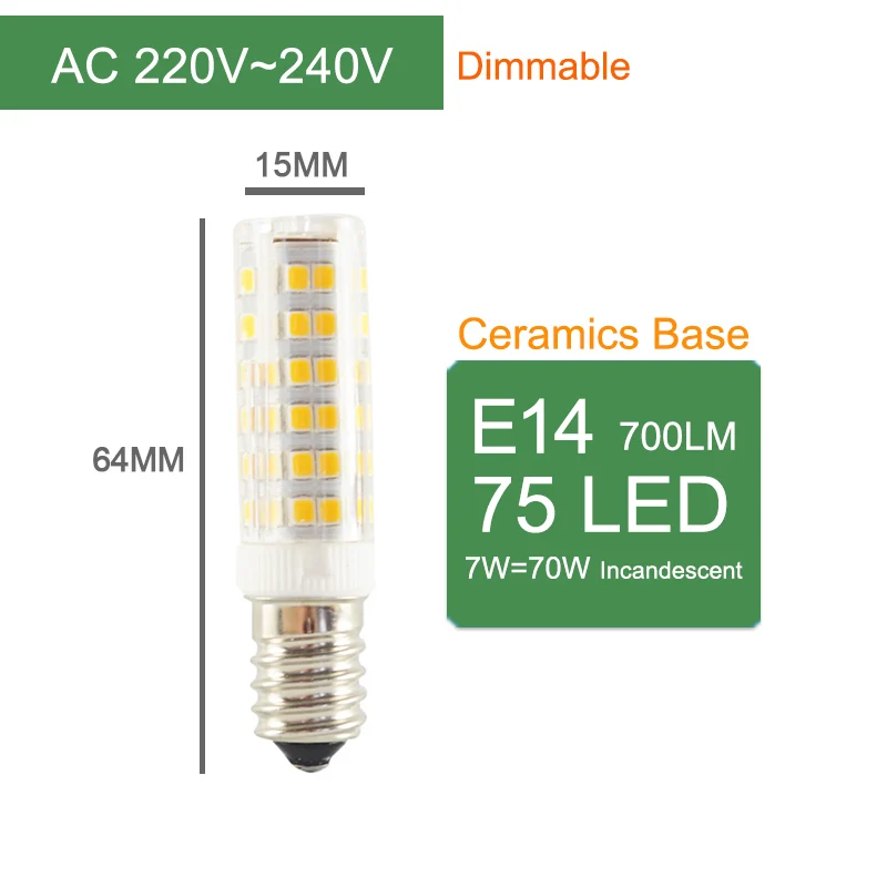 E14 75LED Dimmable Kaguyahime без мерцания затемнения Керамика светодиодный G4 светильник G9 светодиодный светильник E14 лампы 220V AC DC 12V светодиодный G9 3 Вт 5 Вт 6 Вт 7 Вт 9 Вт 10 Вт 12 Вт 1505 2508 - Испускаемый цвет: E14 75LED Dimmable