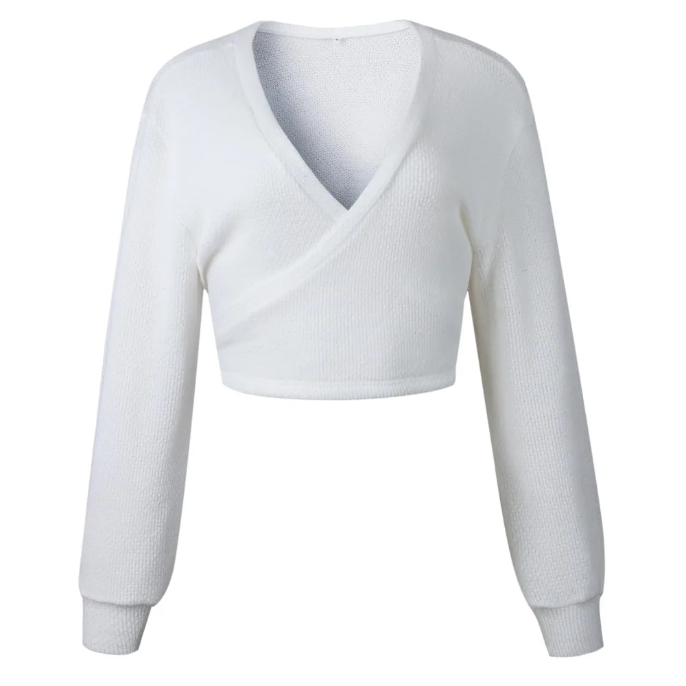 BHplushyee White Sweater Women Sexy V neck Long Sleeve Knitted Sweaters Jumpers 2018 Female Crop Tops Winter Pull Femme | Женская одежда